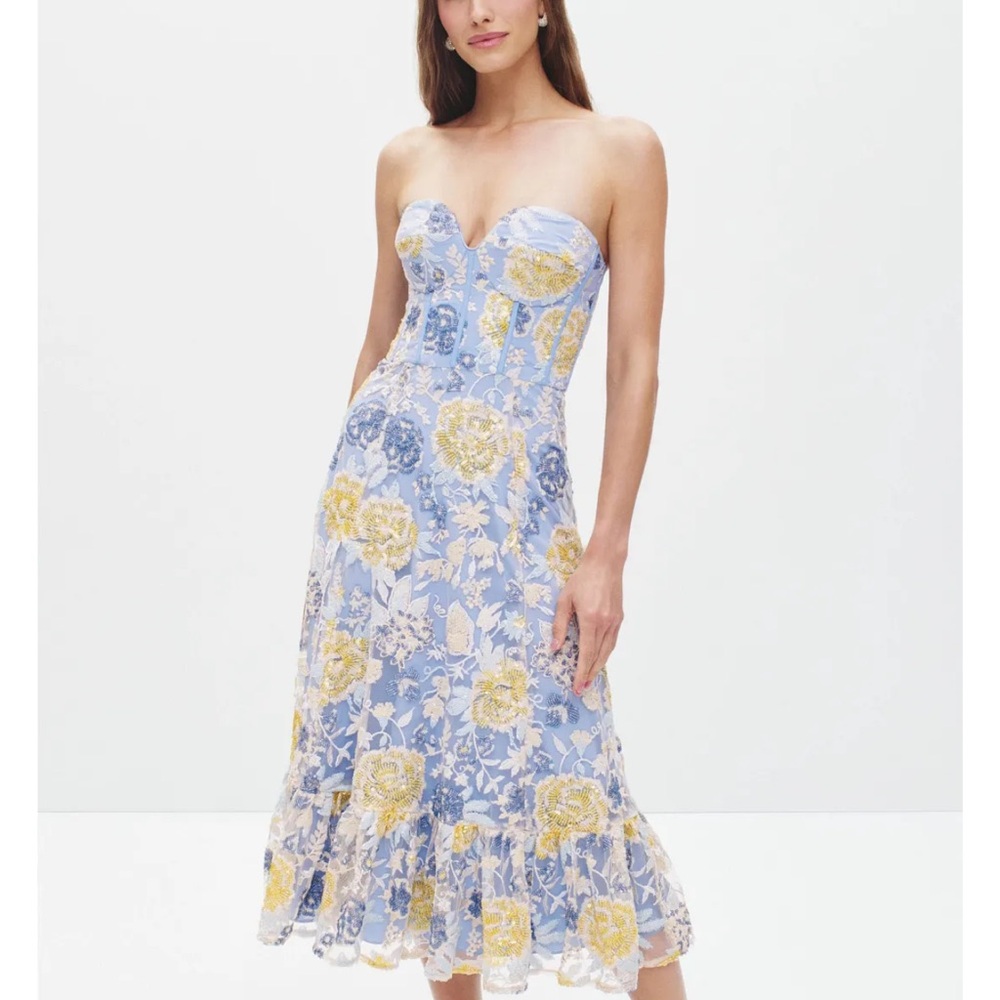 Dress the Population Strapless Blue and Yellow Floral Dress
